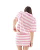 The Frolic The Frolic exclusive crochet button up cropped shirt in pink and cream stripe - part of a set - 3