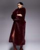 The Frolic The Frolic exclusive faux fur maxi oversized collar maxi coat in dark cherry-Red - 1