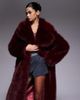 The Frolic The Frolic exclusive faux fur maxi oversized collar maxi coat in dark cherry-Red - 3