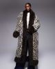 The Frolic The Frolic Exclusive faux fur mongolian trim maxi coat in brown leopard print - 1