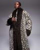 The Frolic The Frolic Exclusive faux fur mongolian trim maxi coat in brown leopard print - 3