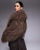 The Frolic The Frolic exclusive faux fur oversized collar coat in coffee-Brown - 3