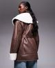 The Frolic The Frolic exclusive faux shearling and cream borg contrast belted coat in brown - 2