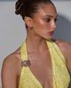 The Frolic The Frolic exclusive glitter knit cowl neck gold shell trim low back mini dress in gold-Yellow - 2
