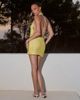 The Frolic The Frolic exclusive glitter knit cowl neck gold shell trim low back mini dress in gold-Yellow - 3