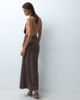 The Frolic The Frolic exclusive halterneck plunge metal hardware jersey maxi dress in brown - 2