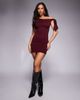The Frolic The Frolic exclusive hot fix off shoulder tie detail bodycon mini dress in plum-Purple - 3
