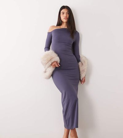 The Frolic The Frolic exclusive jersey supersoft off shoulder maxi dress in slate blue