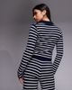 The Frolic The Frolic exclusive knit collared henley long sleeve top in navy & cream - part of a set-Black - 3