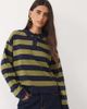 The Frolic The Frolic exclusive knitted long sleeve collared rugby top in green and navy stripe-MULTI - 1