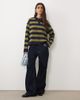 The Frolic The Frolic exclusive knitted long sleeve collared rugby top in green and navy stripe-MULTI - 2