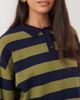 The Frolic The Frolic exclusive knitted long sleeve collared rugby top in green and navy stripe-MULTI - 3