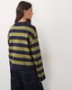 The Frolic The Frolic exclusive knitted long sleeve collared rugby top in green and navy stripe-MULTI - 4