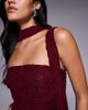 The Frolic The Frolic exclusive lace ruched bust detail bandeau flippy hem mini dress with scarf detail in burgundy-Red - 2