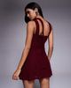 The Frolic The Frolic exclusive lace ruched bust detail bandeau flippy hem mini dress with scarf detail in burgundy-Red - 4