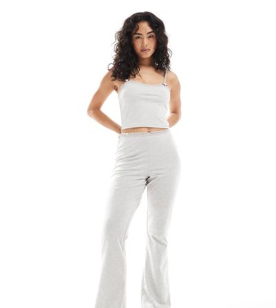 The Frolic The Frolic exclusive lace trim jersey flare pajama pants in gray - part of a set
