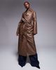 The Frolic The Frolic exclusive leather look button up belted maxi coat in vintage brown - 1