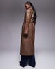 The Frolic The Frolic exclusive leather look button up belted maxi coat in vintage brown - 2