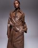 The Frolic The Frolic exclusive leather look button up belted maxi coat in vintage brown - 3