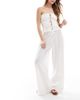 The Frolic The Frolic Exclusive linen blend wide leg shirred waist beach pants in white - part of a set - 3