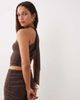 The Frolic The Frolic exclusive mesh overlay asymmetric shoulder scarf wrap around detail top in chocolate polka dot - part of a set-Brown - 1