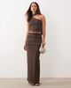 The Frolic The Frolic exclusive mesh overlay asymmetric shoulder scarf wrap around detail top in chocolate polka dot - part of a set-Brown - 2