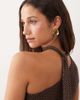 The Frolic The Frolic exclusive mesh overlay asymmetric shoulder scarf wrap around detail top in chocolate polka dot - part of a set-Brown - 4