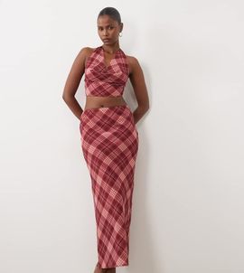 The Frolic The Frolic exclusive midaxi skirt in burgundy plaid - part of a set-Multi