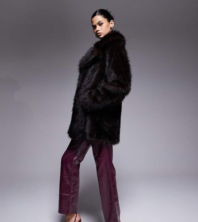 The Frolic The Frolic exclusive oversized collar faux fur jacket in brown