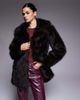 The Frolic The Frolic exclusive oversized collar faux fur jacket in brown - 3