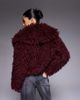 The Frolic The Frolic exclusive oversized collar mongolian faux fur jacket in burgundy-Purple - 3