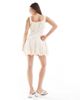 The Frolic The Frolic exclusive poplin ruched bust dropped waist puffball mini dress in cream-White - 4