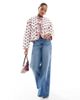 The Frolic The Frolic exclusive quilted bow tie front reversible jacket in cream floral and red stripe-Multi - 2