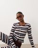 The Frolic The Frolic exclusive ribbed button up long sleeve top in blue & chocolate stripe - part of a set-Multi - 1