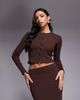 The Frolic The Frolic exclusive ribbed button up long sleeve top in chocolate - part of a set-Brown - 1