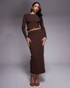 The Frolic The Frolic exclusive ribbed button up long sleeve top in chocolate - part of a set-Brown - 2