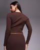 The Frolic The Frolic exclusive ribbed button up long sleeve top in chocolate - part of a set-Brown - 3