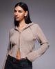 The Frolic The Frolic exclusive ribbed knit double zip up hooded cardigan in oat-Neutral - 1