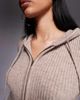 The Frolic The Frolic exclusive ribbed knit double zip up hooded cardigan in oat-Neutral - 3