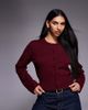 The Frolic The Frolic Exclusive ribbed structured waist button through cardigan in burgundy - 1