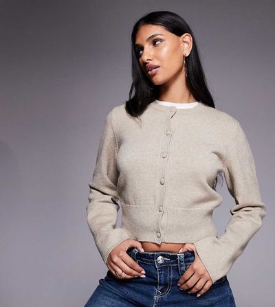 The Frolic The Frolic Exclusive ribbed structured waist button through cardigan in oat-Neutral