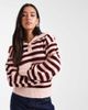 The Frolic The Frolic exclusive ruffle oversized collar button up sweater in burgundy and pink stripe - 1