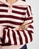 The Frolic The Frolic exclusive ruffle oversized collar button up sweater in burgundy and pink stripe - 2