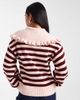 The Frolic The Frolic exclusive ruffle oversized collar button up sweater in burgundy and pink stripe - 4