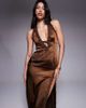 The Frolic The Frolic Exclusive satin lace trim plunge tie detail maxi dress in chocolate-Brown - 1