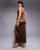 The Frolic The Frolic Exclusive satin lace trim plunge tie detail maxi dress in chocolate-Brown - 4