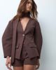 The Frolic The Frolic exclusive scarf detail balloon sleeve blazer set in brown - 1