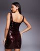 The Frolic The Frolic exclusive sequin square neck tie front mini dress in burgundy-Red - 3