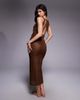 The Frolic The Frolic exclusive sheer sequin knit open tie back maxi beach dress in chocolate-Brown - 3