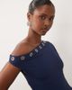 The Frolic The Frolic exclusive slinky eyelet detail asymmetric pleated skirt mini dress in navy - 2